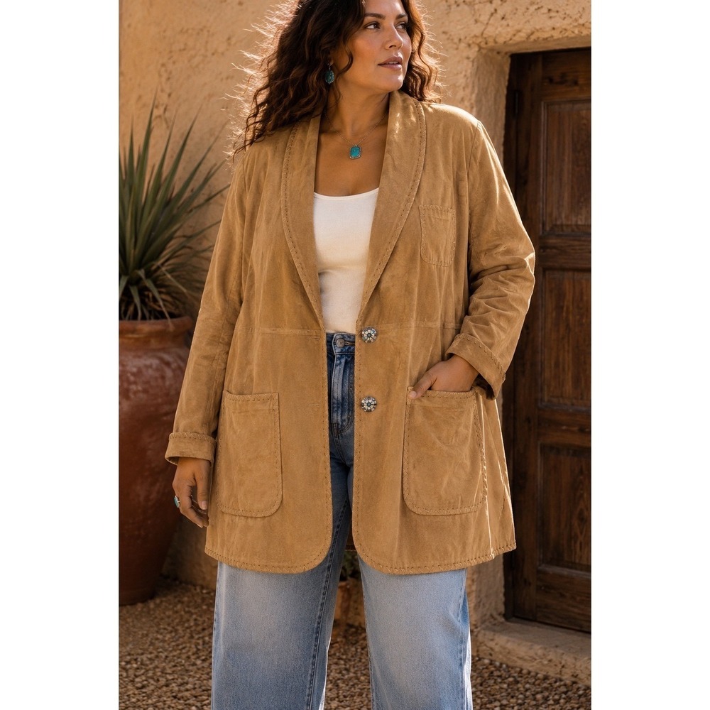 Lauren Ralph‎ Lauren Suede Leather Whipstitch Concho Western Ranch Jacket 3X